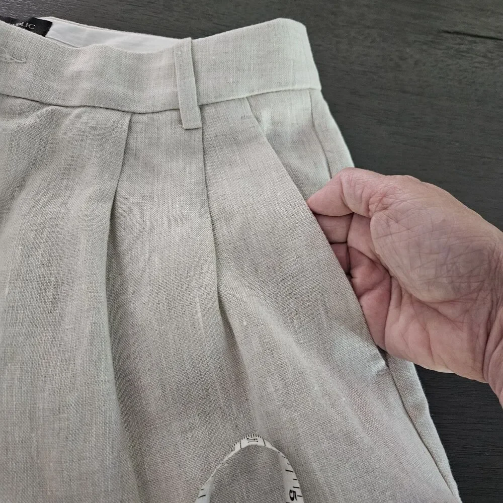 Banana Republic Women 6 Tan 100% Linen Pleated Wide Leg Trousers Pant High Rise